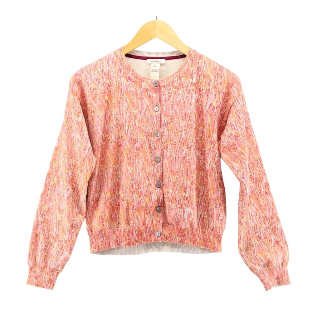 Sundance Sz S Coral Pink Cotton Sweater Cardigan Button Front Feminine Preppy